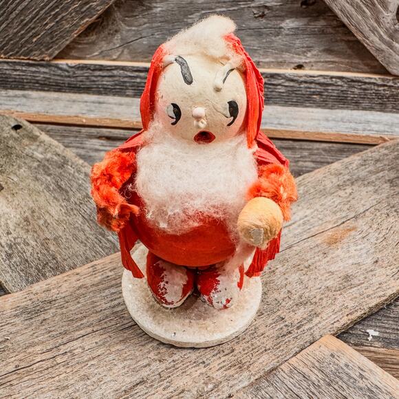 Pair of Adorable 1950’s Vintage Santas-Spun Cotton Crepe Corn Husk Paper Mache - Picture 6 of 10